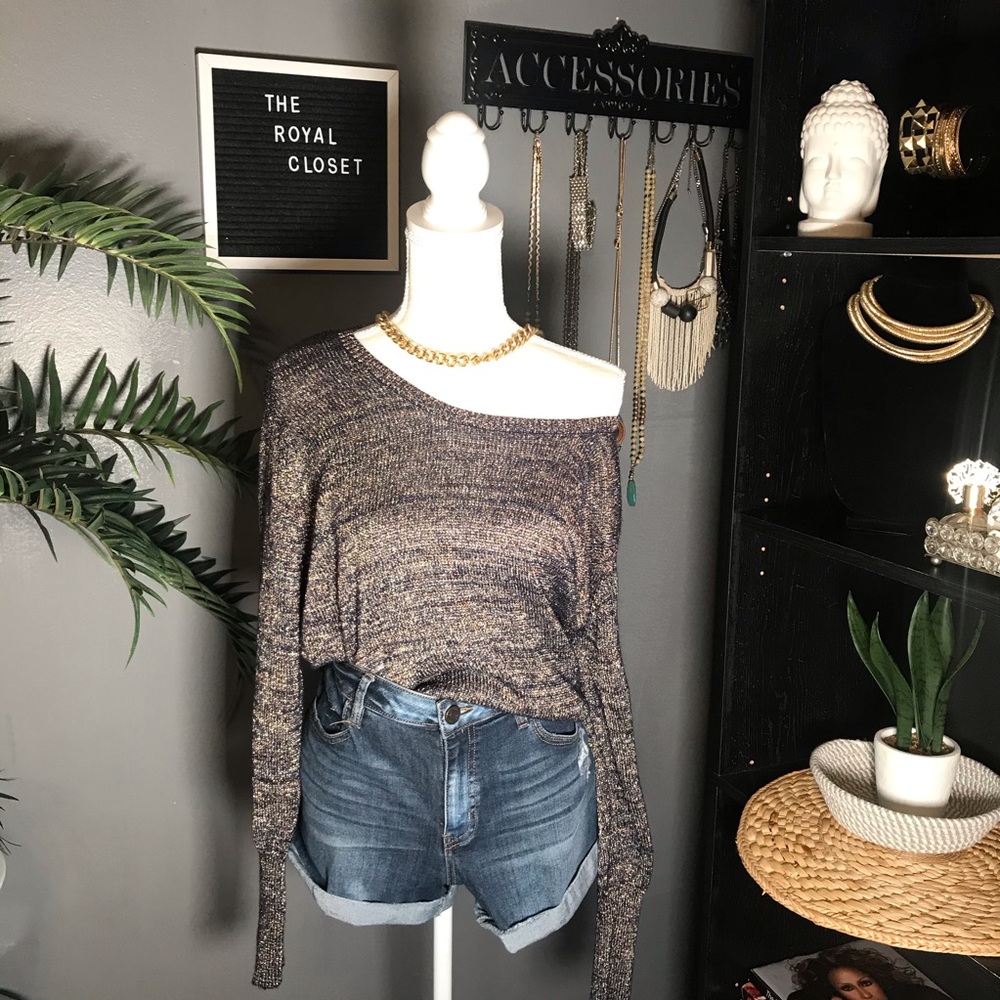 PLUS Navy metallic scoop neck long sleeve sweater